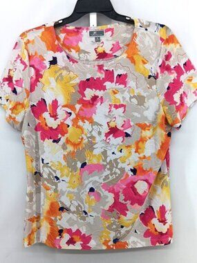 JM Collection Blouse Women Size XL White Multicolor Floral Textured Casual Top